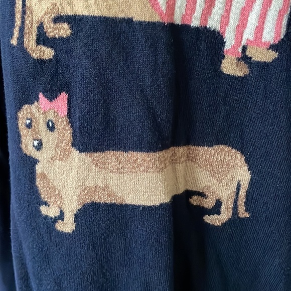 Talbots 3 Dachshunds doggies lightweight navy cotton sweater top LP - Picture 4 of 9